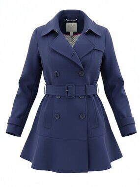 Kate Spade Size Large Navy Blue Double Breasted Peplum Trench Fall Coat Jacket